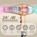 Ionic Hair Dryer,2400W Negative Ion Low Noise Hair Dryer Professional Fast Drying Hair Dryers with 2 Speeds, 3 Heat Settings, Cooling Button,with Diffuser for Curly and Straight Hair Champagne Gold