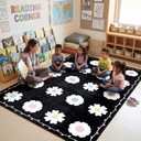 Tinideya 5 x 7.5 ft Classroom Rug, Black Pastel Daisy Flower Mat