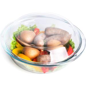 Round Glass Casserole Dish with Glass Lid, Nesting Glass Baking Dish, Heat, Cold and Shock Proof, Oven, Freezer and Dishwasher Safe (1.8L)