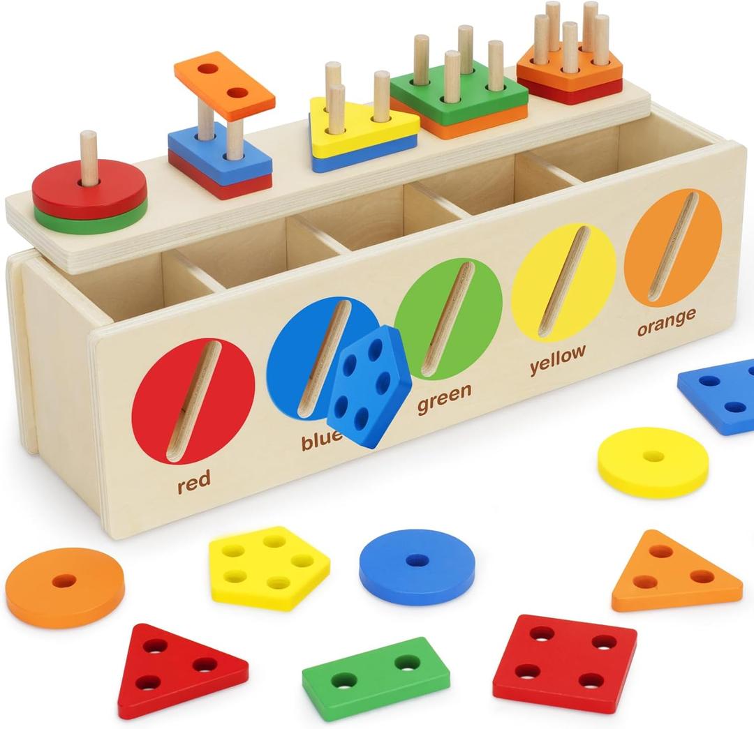 V-Opitos Montessori Toys for Toddler 1+ Year Old, Wooden Color & Shape Sorting Matching Box, Early Learning Toys for 12-18 Month, Age 1, 2, 3, Ideal Christmas, Birthday Gifts for Boy & Girl