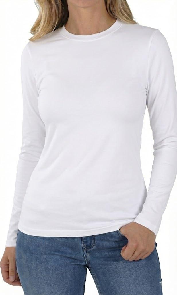 Womens Long Sleeve Thermal Shirts, 2025 Fall Winter Crew Neck Shirt for Women, Stretch Basic Tight Long Sleeve Underwear Tops (White, M)