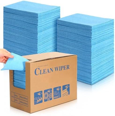 HunnmingRe 300 Sheets 9.84 x 13.78 in Disposable Shop Towels Bulk Heavy Duty Shop Towels Lint Free Paper Absorbent Anti Dissolution for Garage Car Work(Blue)