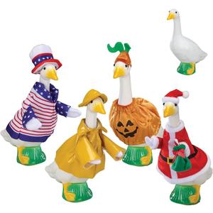 Fox Valley Traders Gaggleville 7" Desktop Goose Figurine with All Seasons Outfit Bundle  Includes 4 Adorable Seasonal Costumes for Spring, Summer, Fall & Winter  Fun Indoor Dcor & Gift Idea