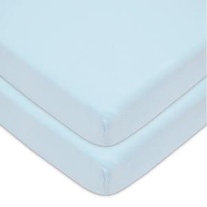 American Baby Company 2 Pack 100% Natural Cotton Fitted Pack and Play Sheets 39" x 27" - Soft & Breathable Pack N Play Sheets for Playard & Mini Crib Mattress, Blue, for Boys & Girls