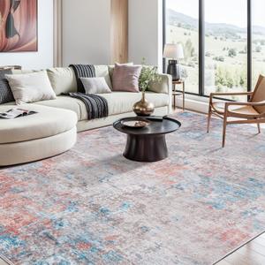 Auemtyn 4x6 Washable Area Rug - Modern Abstract Soft Thin Non-Slip Indoor Floor Carpet for Living Room Bedroom Dining Nursery Farmhouse - Coral