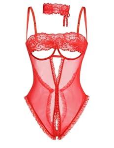 Avidlove Lingerie for Women Lace V Neck Teddy Lingerie One Piece Mini Bodysuit Exotic BabyDoll Size Large 