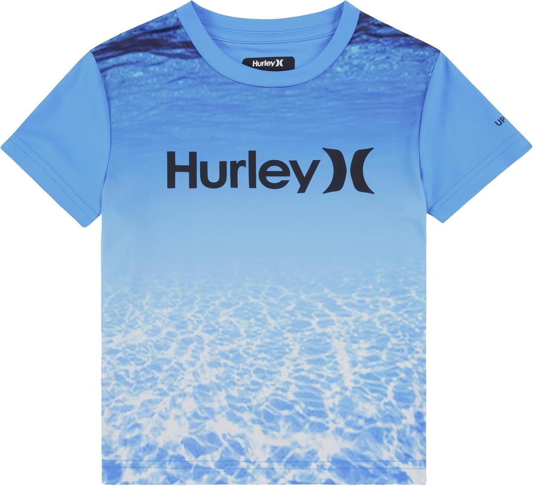 Hurley Boy's Icon UPF 50+ Rash Guard Swim Shirt (3T, Indo Blue)