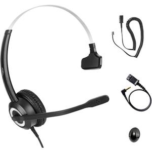 Phone Headset Noise Cancelling Mic RJ9 U10P Bottom Cable Compatible with Polycom VVX, Mitel, Shoretel, Nortel (Avaya) Phones (Single Ear)