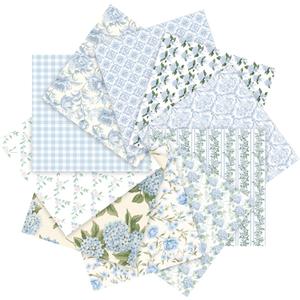 Tudomro 10 Pcs Blue Floral Fabric Squares Bundles 20 x 20 Inch Cotton Hydrangea Quilting Fabric Blue Spring Flower Fat Quarters Printed Cloth Quilt Patchwork Material for Sewing DIY Craft Supplie