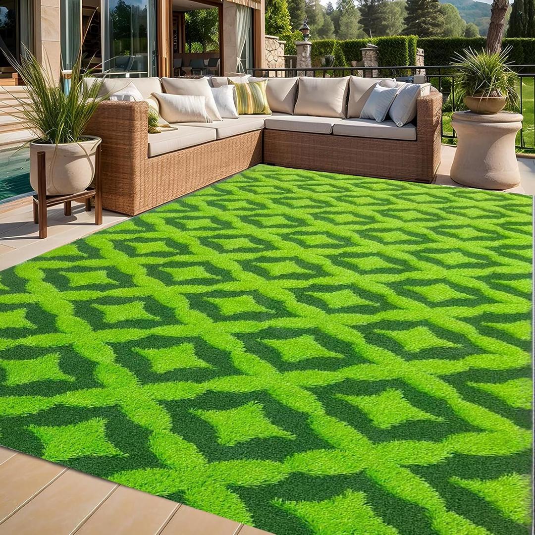 Realistic Artificial Grass Rug Modern Area Rug, Large Floor Mat Astro Turf Rug 3.3 Feet x 8.2 Feet Fake Grass for Camping, RV Mat for Outdoors, RV, Patio, Backyard, Deck, Picnic, Beach