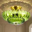 Semi Flush Mount Ceiling Light Fixture Vinatge Green Ceiling Lights Mid Century Modern Milk White Glass Close to Ceiling Lighting Fixtures for Bedroom Hallway Foyer Bathroom Kitchen Laundry Room, 11.8 inch