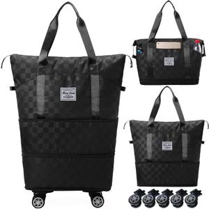 Expandable Foldable Duffel Bag Suitcases,Detachable Rolling Wheels,Rolling Duffle Bag with Wheels,Suitcase with Wheel,Carry on Luggage,Gift for Men Women Lightweight Suitcases (Black)