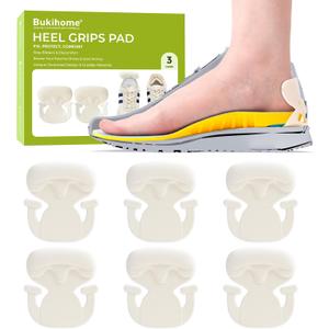 Adhesive-Free Shoe Grips Liners for Loose Shoes - Bukihome Shoe Fillers for Causal/Dress Shoes, Sneakers, Soft Heel Cushions Inserts for Back Heel Protect, Prevent Slip, Pain Fatigue Relief (3 Pairs) (Beige)