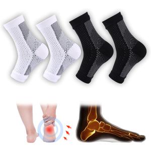 4 Pairs Neuropathy Socks, Foot Compression Sleeve For Pain, Anti Fatigue Compression Foot Sleeve Support Brace Socks (XX-Large, White and Black)
