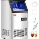 VEVOR Commercial Ice Maker Machine with 2 Water Inlets, 80lbs/24H Ice Maker Machine with 28lbs Storage Capacity, 36 Ice Cubes in 15 Minutes, LED Digital Display Self-Cleaning for Bar Office Restaurant (Silver)