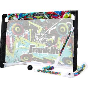 Franklin Sports NHL Kids Mini Hockey Set - Includes (1) Knee Hockey Goal, (2) Mini Sticks + (2) Foam Balls - Indoor Toy Youth Goal + Sticks Set - Graffiti, 28" X 20"
