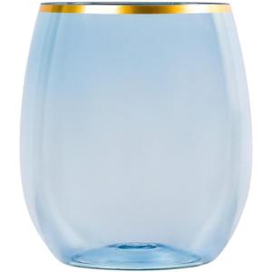 Stemless Goblets 12oz Blue Gold Rim Case of 48 (8 packs x 6), Large