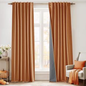 RYB HOME 100% Blackout Fall Curtains for Bedroom Linen Texture, Burnt Orange Curtains for LivingRoom/Office/Sliding Door, Thermal Insulated Farmhouse HomeDecor, Luxury Privacy Drape, W52xL84, 2 Panels