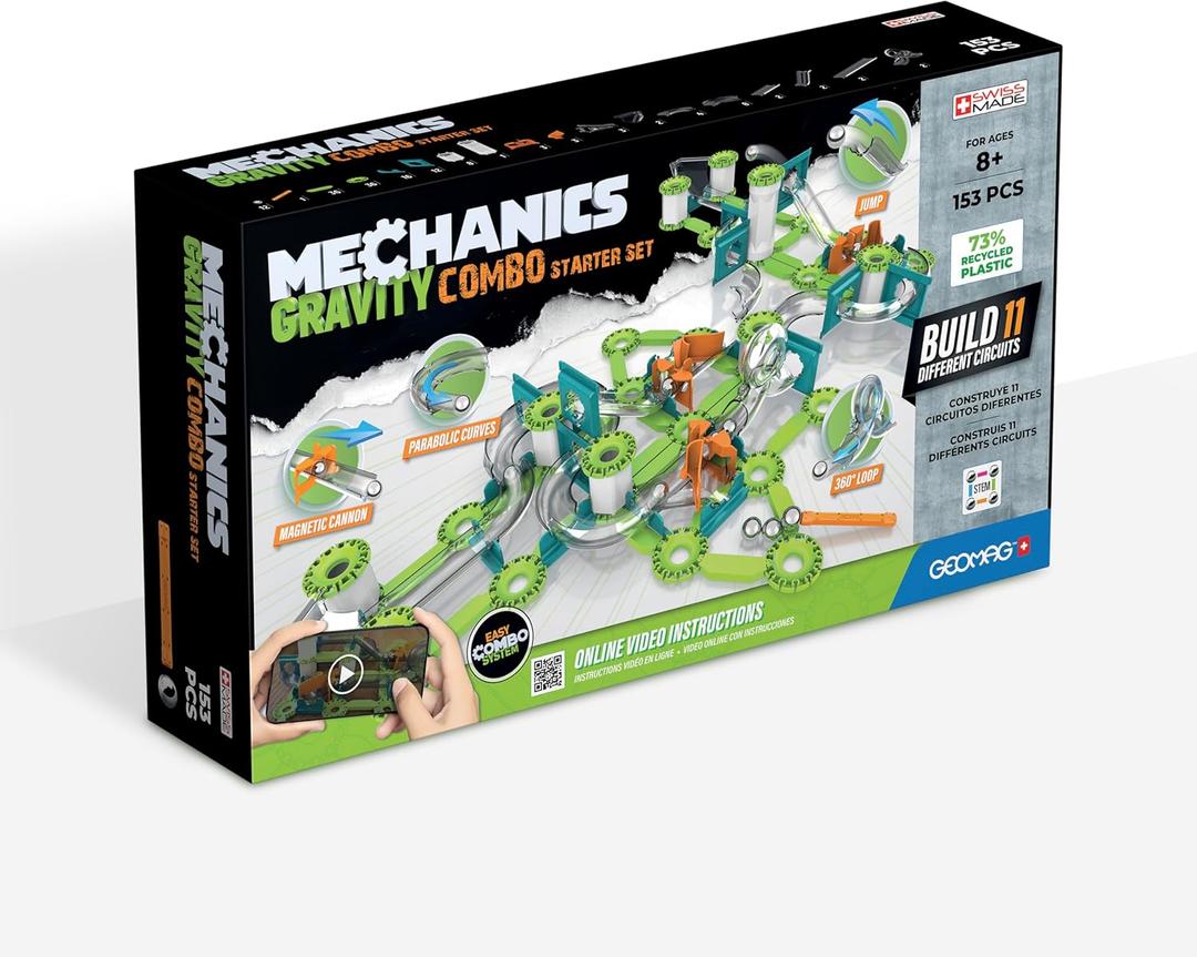 Geomag Gravity Classic Mechanics Magnetic Toys for Kids Ages 8+, 153pc Educational STEM Magnets for Kids - Swiss-Made Magnetic Blocks, Tiles and Building Toys from 100% Recycled Plastic