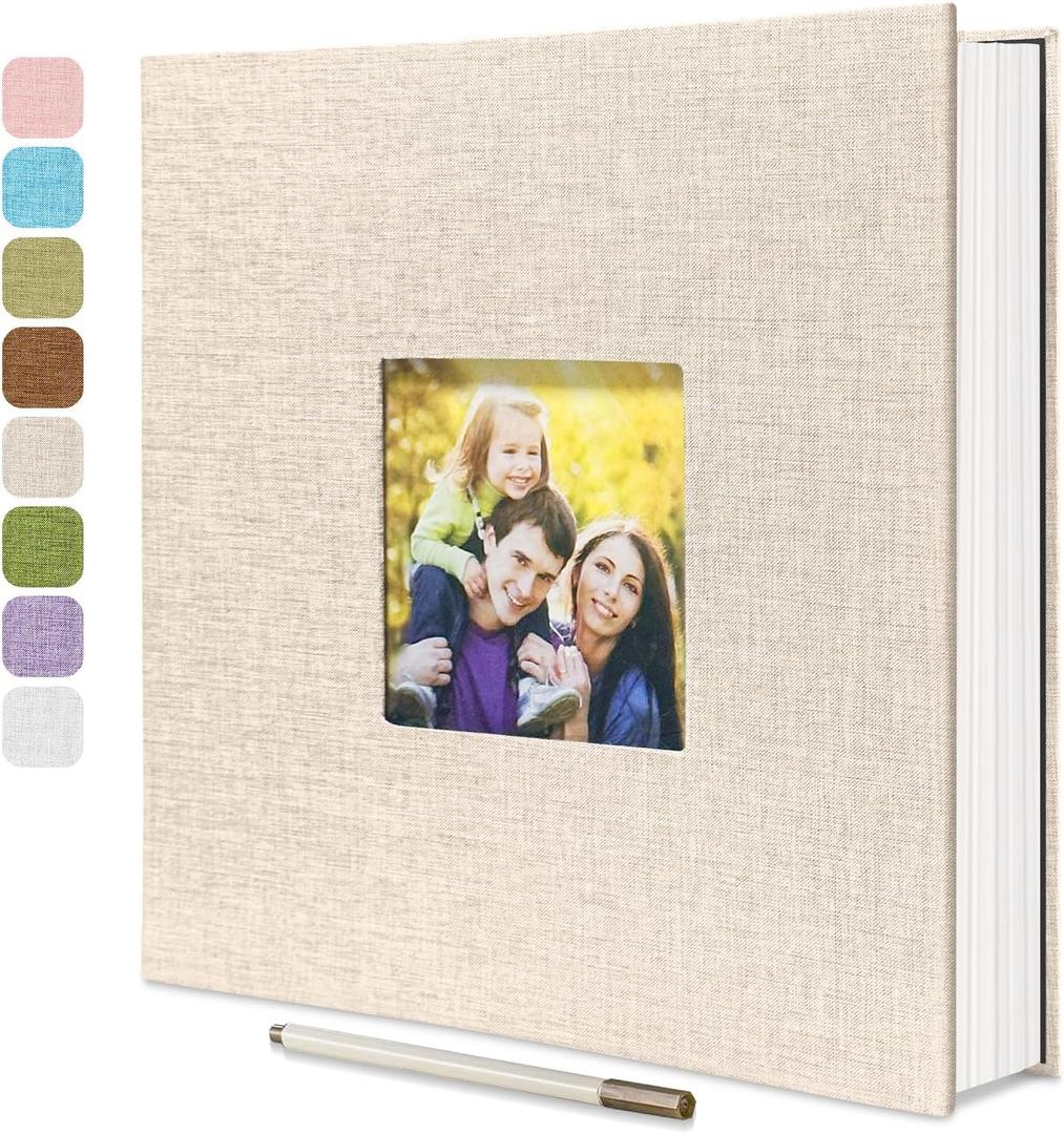 Large Photo Album Self Adhesive, DIY Scrapbook Album for 3x5 4x6 8x10 Pictures, 60 Pages Light Beige Linen Cover Memory Book, Ideal Gift for Family Wedding Baby Christmas Anniversary