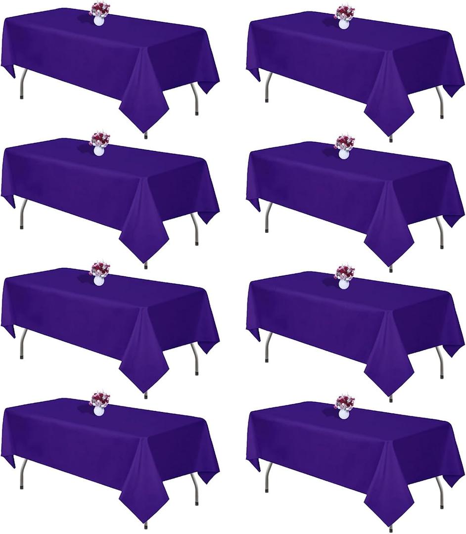 8 Packs Purple Tablecloth Rectangle 60x102 Inch Rectangular Table Cloth for 6 Foot Rectangle Tables, Wrinkle Resistant Polyester Fabric Tablecloth Washable Table Cover for Wedding Party Decor