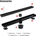 SaniteModar Linear Shower Drain, Black Shower Drain 24 inch with Flat and Tile Insert 2 in 1 Panel, AISI 304 Stainless Steel Black Linear Shower Floor Drain with Hair Strainer and Leveling feet