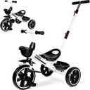 KRIDDO 2-in-1 Toddler Tricycle for Ages 18 Months to 5 Years Old - Extended Push Handle for Effortless Push, Gift Trike for Toddler 3 to 5 Year, Kids Tricycle with Foldable Front Footrest, White