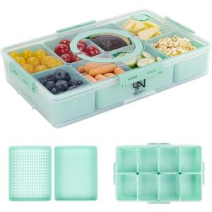 Snackle Box Container - 10 Compartments Including 2 XL, Dishwasher & Microwave Safe, Divided Serving Tray with Lid and Handle, BPA-Free, snack box (1 PCS, Green, 1 Box with 2 XL Compartments)