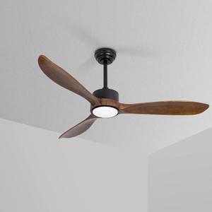 VACILL 52 inch Wood Ceiling Fan with Light and Remote,Noiseless DC Motor,6 Speed Levels,LED Dimmable,Dark Brown Wood Blade