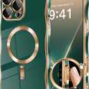 GVIEWIN for iPhone 16 Pro Case Compatible with MagSafe, Upgraded [Full Camera Protection][Cute Wave Frame][Military Grade Protection] Electroplated Soft Phone Cover for Women Girl, Green
