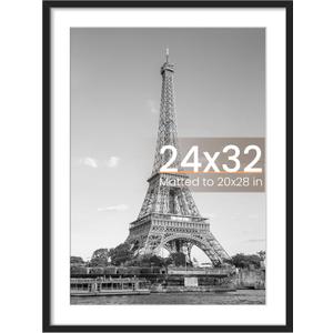 Upsimples 24x32 Poster Frame, Display Pictures 20x28 with Mat or 24 x 32 Without, Wall Hanging Picture Frames, Black, 1 Pack