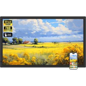 Frameo 32" Extra Large Digital Picture Frame, Smart WiFi Photo Frame with 1920x1080 FHD IPS Touch Screen 64GB Memory, Support Wall Mounted Auto-Rotate USB&SD Card, Share Photos/Videos Instantly
