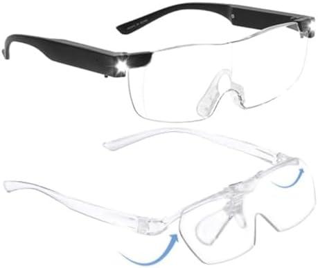 OKH Hands Free Magnifying Glasses with Light, Blue Light Blocking 160% Magnification and Dual LED Lights, Includes flip up Magnifying Glasses for Close Work, Reading, Crafts 1 Pack