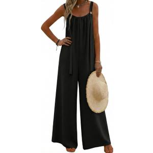 Ekouaer Women's Casual Overalls Boho Floral Loose Wide Leg Jumpsuits Summer Pleated Outfits with Pockets, XL