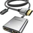 Warrky HDMI Splitter 4K, Display Mirror Same Screen Only (Not Extend Screen), HDMI Splitter 1 in 2 Out [USB-C Powered, Metal Shell, 3.3 Ft Braided Cable], 1x2 for Dual Monitors, Grey-4K UHD