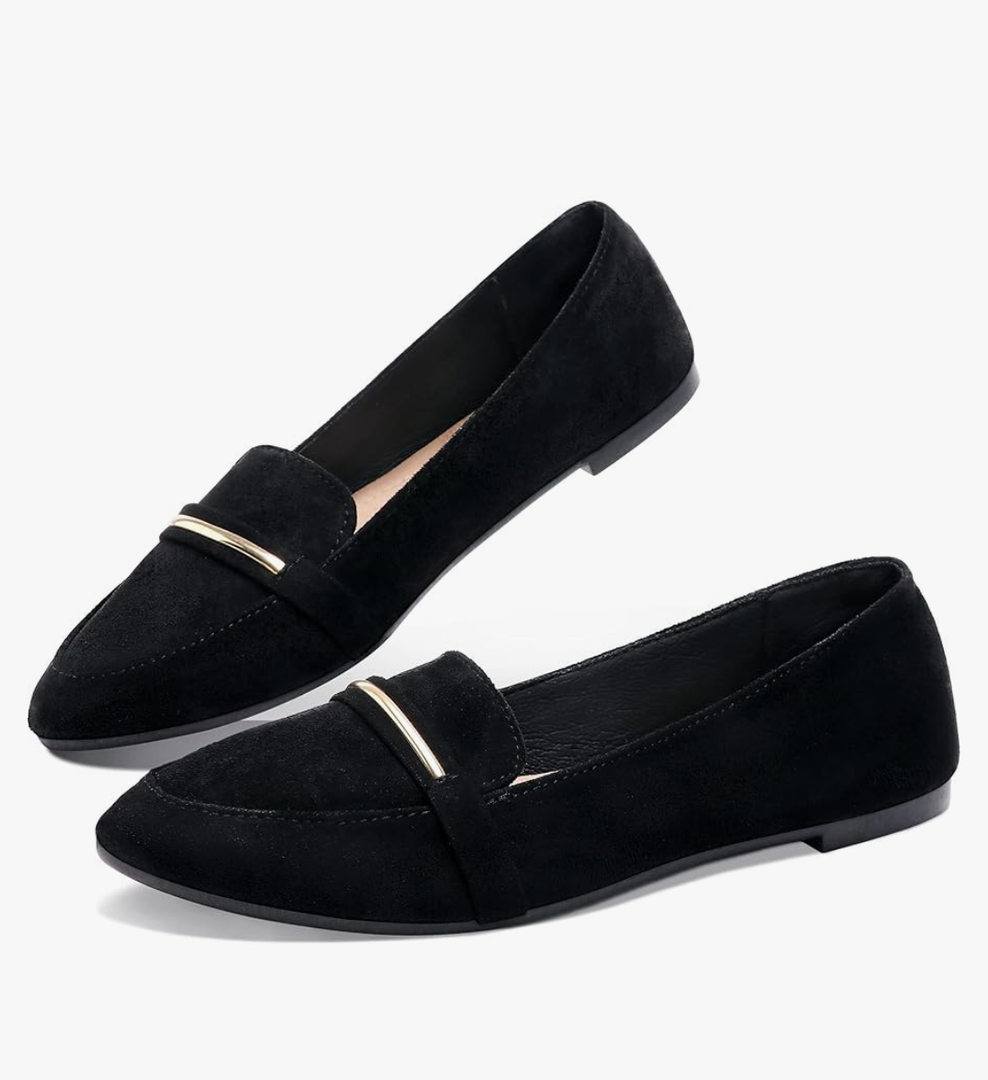 Obtaom Women's Pointy Toe Loafer Flat Comfortable Faux Suede Work Shoes,Cute Penny Loafer Slip On Ballet Flat Size 8