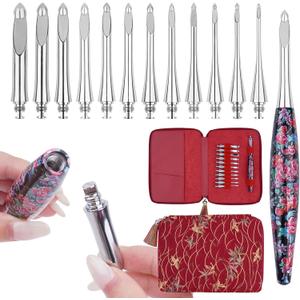 Weabetfu Interchangeable Crochet Hook Set Aluminum Inline Crochet Hooks Ergonomic Handle for Arthritic Hands for Beginner,12 Size 3mm-10mm (Red)