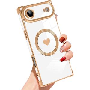 SAKUULO Case for iPhone Air Cute Plating Case[Compatible with Magsafe] for Women Girls Electroplated Heart Soft TPU Shockproof Camera Protection Bumper Cover for iPhone Air 6.5",White
