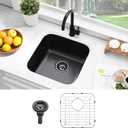 18 Inch Undermount Bar Sink, Bokaiya 18x18 Black Stainless Steel Small Wet Bar Prep Sink Big Round Corner 16 Gauge Outdoor Rv Single Bowl Kitchen Sinks with Dish Grid