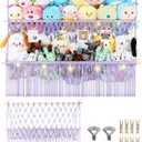 2 Tier Stuffed Animal Storage Shelf Net, 35x30'' Large Plushie Net w/ 2.4/1'' Dense Mesh for Mini Medium Stuffy Teddy, Purple Boho Macrame Toy Holder Display w/ Lights&Clips for Nursery Kid Girl Boy, Large-2 Tier-35'' Width