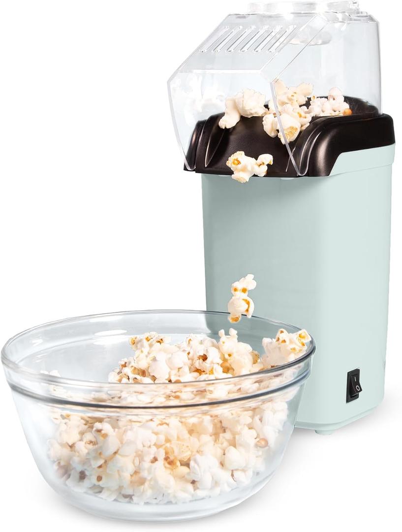 Hot Air Popcorn Popper, Healthy and Delicious Popcorn in Minutes, Fast and Easy-to-Use, Built-In Measuring Cup and Butter Warmer, 8 Cups, Aqua