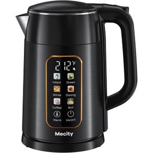 Mecity Electric Kettle 1.7L Touch Screen Temperature Control Water Boiler, No Plastic Contact with Water. 6 Preset Temperature Programs, 2 Hours Keep Warm, Black