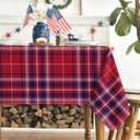 Horaldaily 4th of July Tablecloth 60104 Inch Rectangular, Buffalo Plaid Red Blue Independence Day Washable Seasonal Table Cover for Party Picnic Dinner Decor