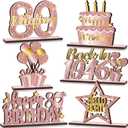 6 Pcs 80th Birthday Decoration Vintage 1946 Wooden Table Centerpieces Decoration Pink Rose Gold Hello Eighty Party Supplies Happy 80th Birthday Decorations for Women 80th Party Table Sign Decor