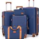 Cosbarn 5 Piece Luggage Sets with Spinner Wheels, Hardshell ABS Suitcase Set with Tsa Lock, Lightweight Hardside Waterproof Travel Suitcases for Men Women, DarkBlue (20"/24"/28")