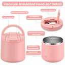 20oz Insulated Vacuum Food Jar with Buckle Lid,Soup Thermo for Hot Food Kids,Wide Mouth Leakproof Stainless Steel Lunch Container with Spoon-Pink