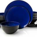 TP 18-Piece Dinnerware Set, Melamine Dishes Set with Bowls and Plates, Service for 6, Non-breakable Lightweight Dining Tableware, Blue and Black