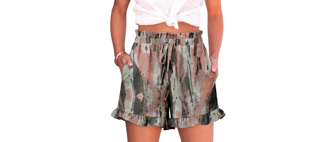 Lepunuo High Waisted Ruffle Hem Paperbag Summer Shorts with Pockets