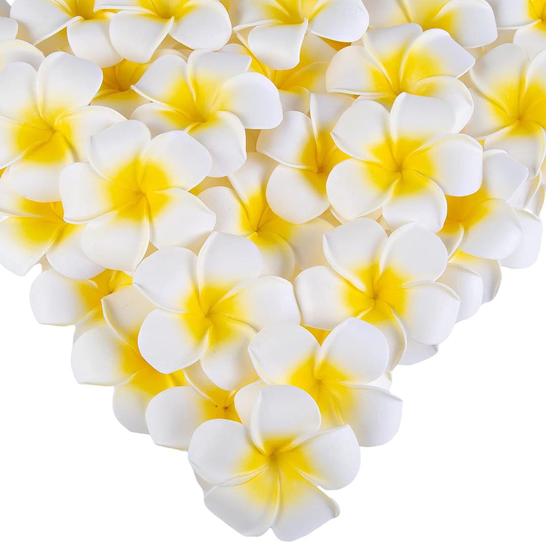 SallyFashion 50PCS 2.7" Foam Plumeria Flower Heads, Tropical Artificial Hawaiian Frangipani for Hair Hat Wreath, DIY Crafts, Summer Wedding Decor
