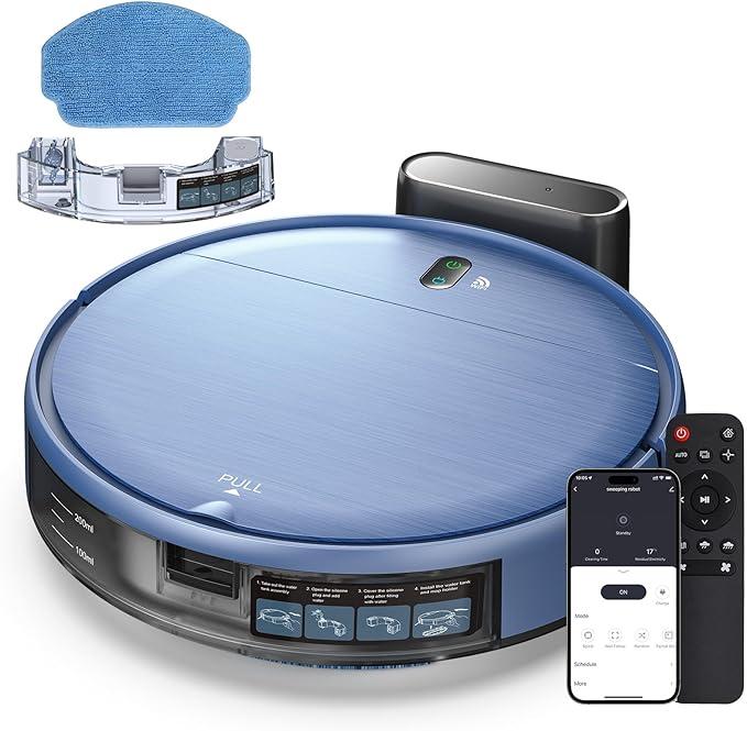 Robot Vacuum and Mop, 2-in-1 Robotic Vacuums Cleaner with Smart Max Strong Suction, WiFi/App/Alexa Voice Control, Obstacle Avoidance, for Pet Hair, Carpets and More - Blue